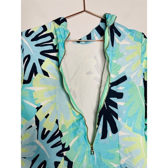 SAIL TO SABLE Blue Palm Tree High Neckline Mock Neck Mini Dress Size 8 - Picture 12 of 15